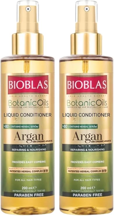 Bioblas Saç Dökülmesine Karşı Sıvı Saç Kremi – Argan Yağlı, Bitkisel Serumlu, Durulanmayan, Kolay Tarama & Yoğun Bakım, 200 ml (2 paketi)