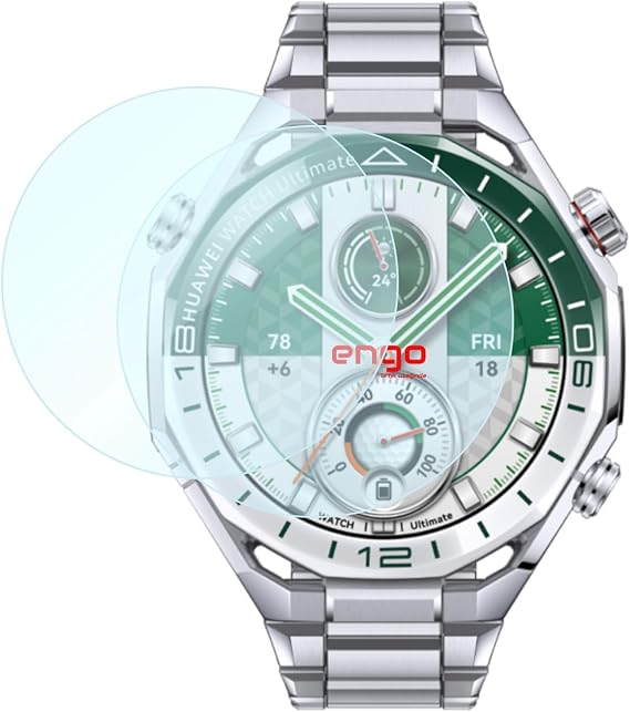 Engo Huawei Watch Ultimate/Ultimate 2 İle Uyumlu Ekran Koruyucu, Akıllı Saat Tam Kaplayan Koruma, Flexible Temperli Cam, 9H Çizilmelere Dayanıklı Ultra HD Şeffaf, Siyah Çerçeveli
