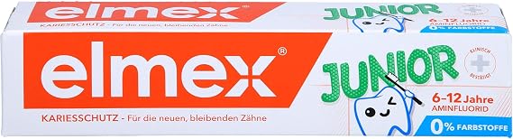elmex Zahnpasta Junior 6-12 Jahre 75ml – medizinische Zahnreinigung mit 1400 ppm Fluoridgehalt für hochwirksamen Kariesschutz – stärkt die neuen, bleibenden Zähne