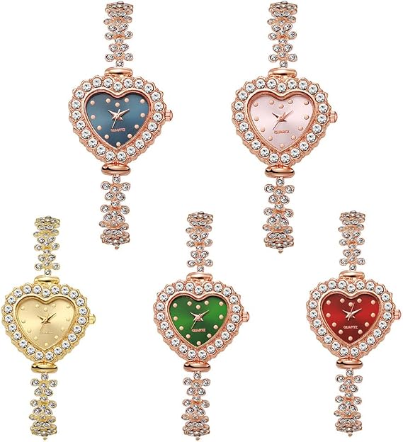 5Pcs Adjustable Women Crystal Wristwatch Bracelet Wholesale Watches Rhinestone Quartz Watch Casual Fashionable Diamond Heart Shaped Round Dial Analog Quartz Wristwatches
