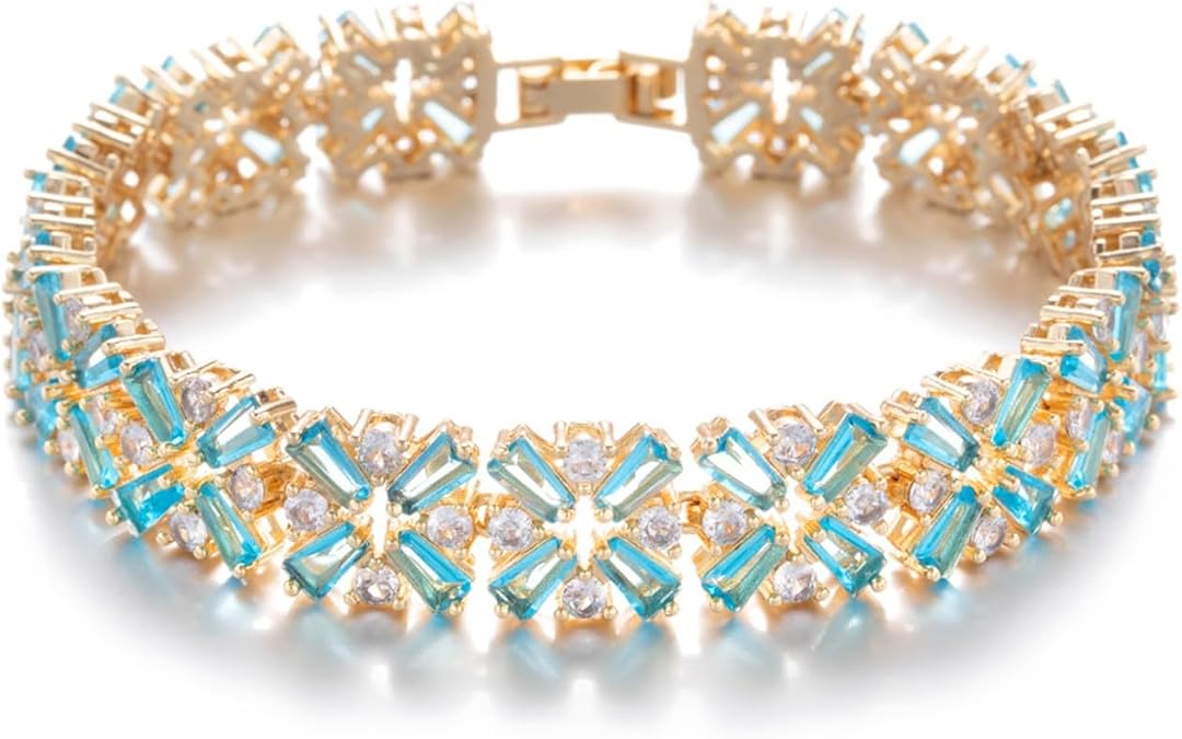 Bracelet Crystal, Simple Flower Element Roman Tennis Bracelet Gold Plated Cubic Zirconia Jewelry for Women Gift