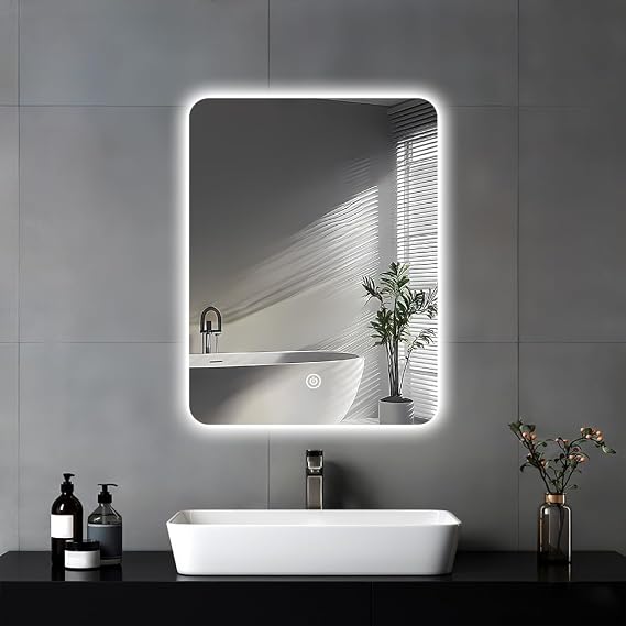 LED Bathroom Mirror For Over Sink, 45 x 60cm Electric Vanity Mirror With Backlit Lights For Shower Shaving, Wall Mounted Dimmable 3 Color Lighting, IP54, Vertically Only