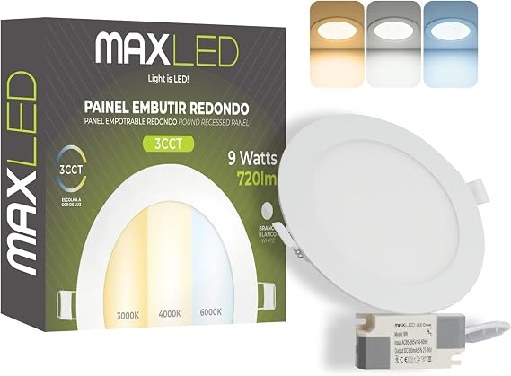 Maxled Light is Led! 9W Round Recessed Ceiling Flat Panel 720lm Down Light Ultra Slim Lamp Warm White 3000K Neutral 4000K Cool 6000K Aluminum Spotlights for Home Kitchen Bathroom No Dimmable [Energy Class F]