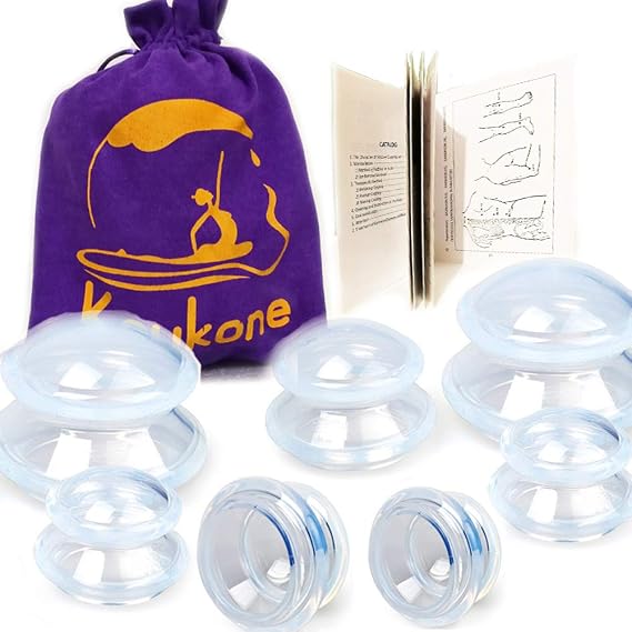 7 Cups Professional Cupping Therapy Set with User Manual Massage Jar Silicone Vacuum Suction Cups - Anti Cellulite & Pain Relief & Relaxation Massager (Large Set)