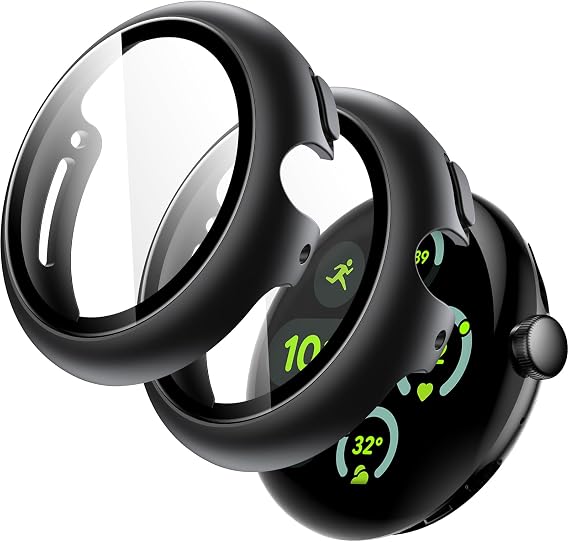 JETech Case with Screen Protector for Pixel Watch 3/2/1 41mm, Black/Black