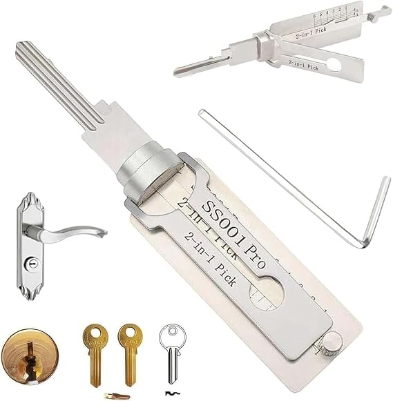 2-in-1 Master Key Decoder Lock Pick Set Stainless Steel Master Key Decoder Master Key Decoder Automatic Key Decoder Lock Picking Tool Key Decoder (SS001)