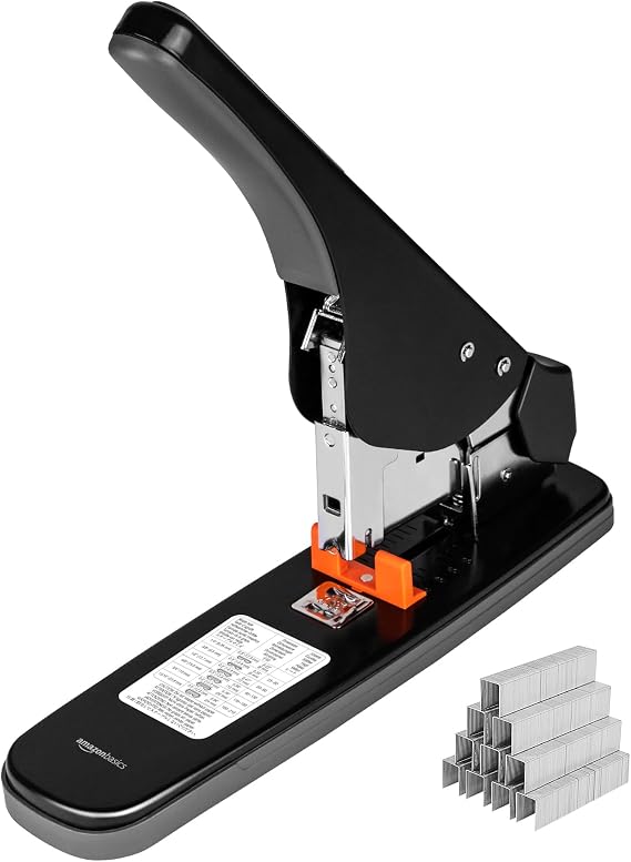 Amazon Basics Amazonベーシック Stapler, Desktop, Large, Strong, 210-Sheet Capacity, Effortless Arm, Black