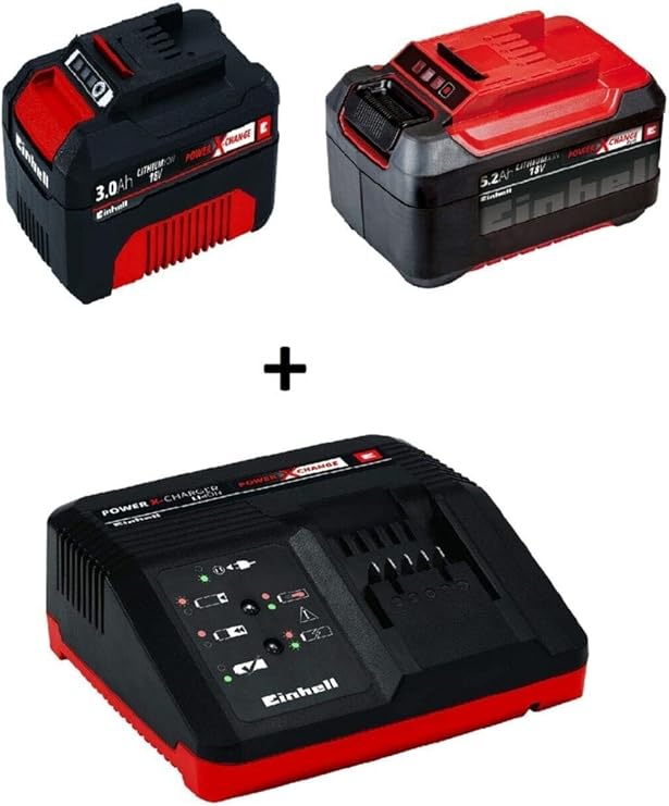 Einhell 18V Power X-Change 3.0 Ah + 5.2 Akü + Hızlı Şarj Cihazı