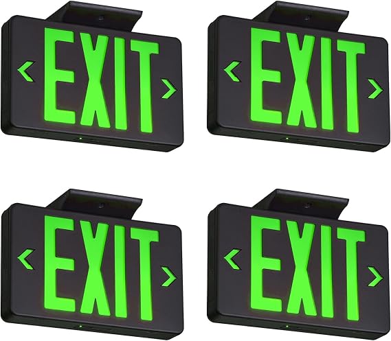 Tanluxタンラックス グリーン出口標識 ブラックハウジング Led非常口ライト バッテリーバックアップ付き Ul規格認定済み 非常灯付き配線出口標識 業務用非常灯 ビジネス用 4個パック