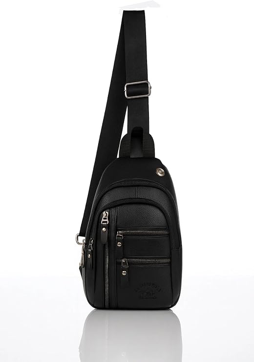 Çapraz Askılı Çanta, Göğüs Çanta, Unisex Siyah Su Geçirmez Vegan Deri Kulaklık Çıkışlı Çapraz Askılı Bel Omuz Göğüs Çanta Bodybag Sling
