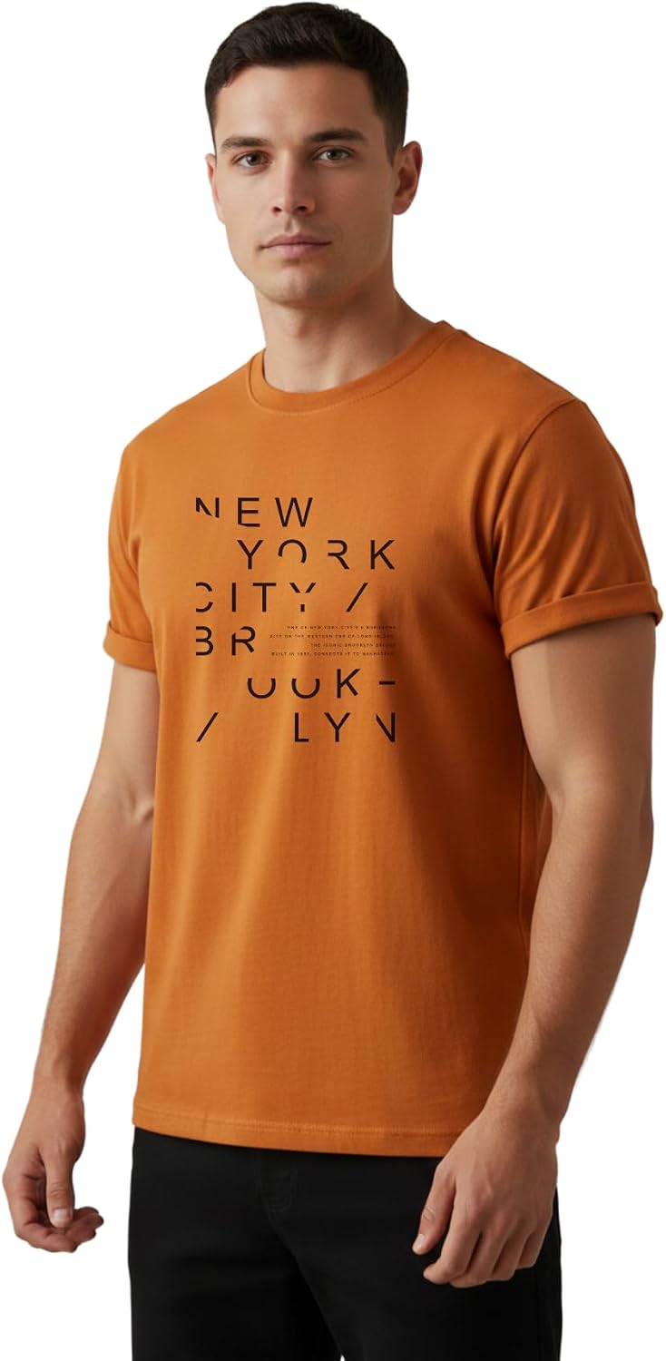 DAKSEL Erkek%100 Pamuk New York Brooklyn Baskılı T-Shirt, Bisiklet Yaka, Kısa Kollu, Rahat Kesim, 14 Renk Seçeneği