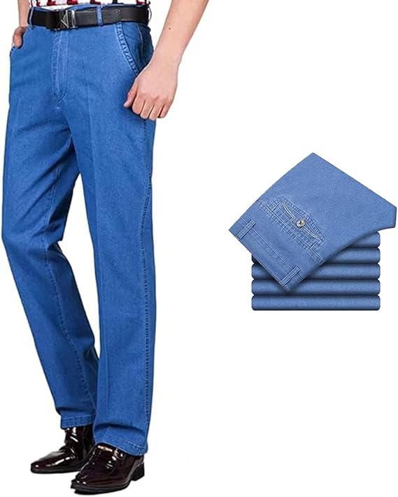Men's High Waist Straight Cut Jeans Jett For Men Dad Jean,High Waist Men's Stretch Denim Pants For Older Guys (Blue A,40W)