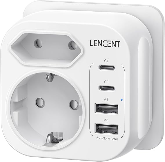 LENCENT Double Plug for Socket with USB C Multiple Socket with USB