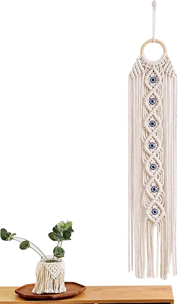 Boho Evil Eye Wall Hanging, Evil-Eye Dream Catcher with Crystal Stone and Tassel - Dream Catcher Macrame Wall-Hanging Boho Tapestry, Large Wall Decor