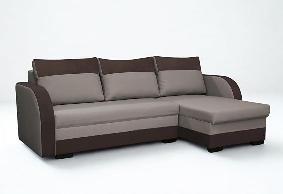 Corner Sofa Bed with Storage, Beige Brown Fabric Jozef