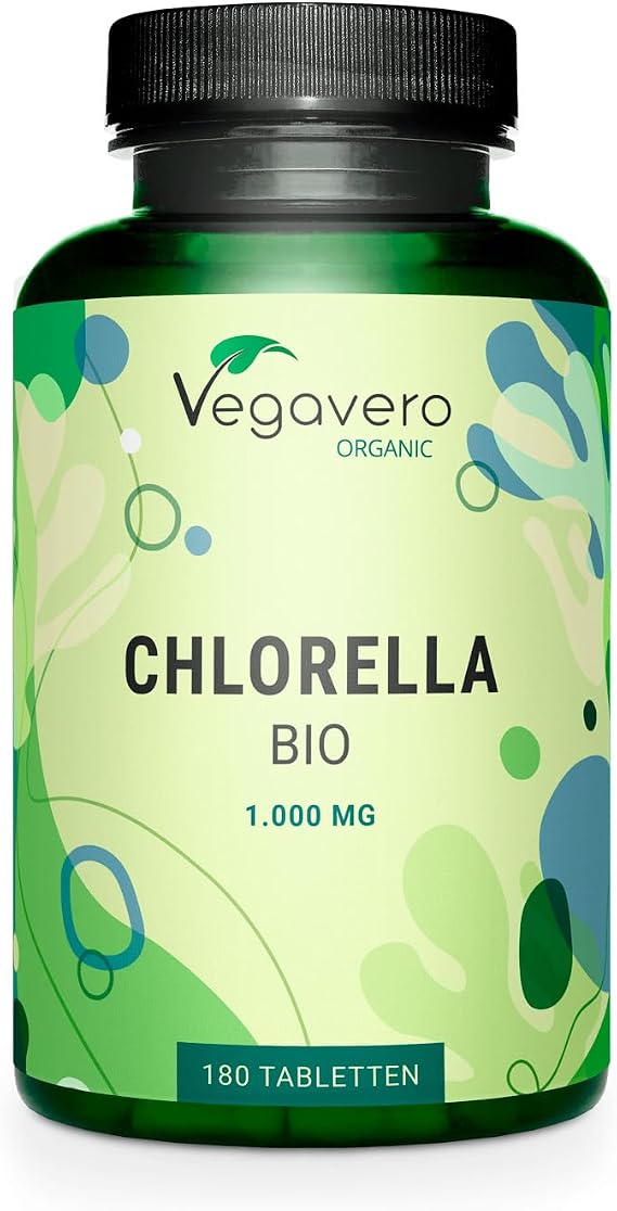 Chlorella BIO Vegavero | 3000 mg Dosis Diaria | Sin Aditivos & Orgánica | 180 Comprimidos | Vegano | Chlorela Vulgaris Ecológica
