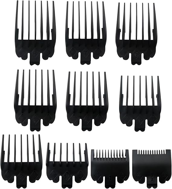 10pcs Clipper Guards Set, Trimmer Guide Guard Comb Replacement Fits for TPOB Slime2-1/16" to 1", Black