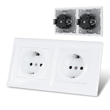 Klarlight Double Wall Plug 16Amp, EU Standard Double Surface Plug for Home, Office, Double Power Outlet, Box Wall Sockets, White