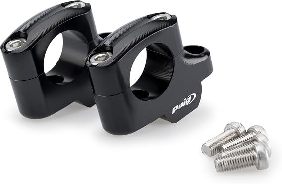 Puig 21801N Pullback Risers, universal handlebar risers with 20mm height and 16mm pullback, improves riding ergonomics and comfort with an elegant and durable design, Black