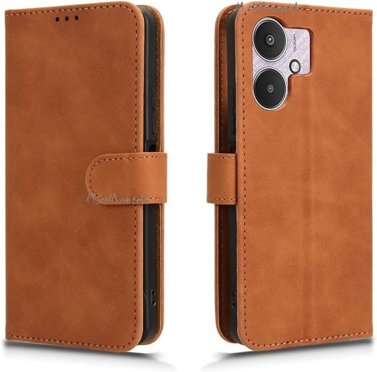 M.TK moveteck Xiaomi Redmi 13C Kılıf 360 Tam Kaplar Deri Dokulu Kapaklı Cüzdan Standlı Kartvizitli Tank Zırh Kapak, Kahverengi, Tek Ebat, Deluxe-REDMİ13Ckahverengi