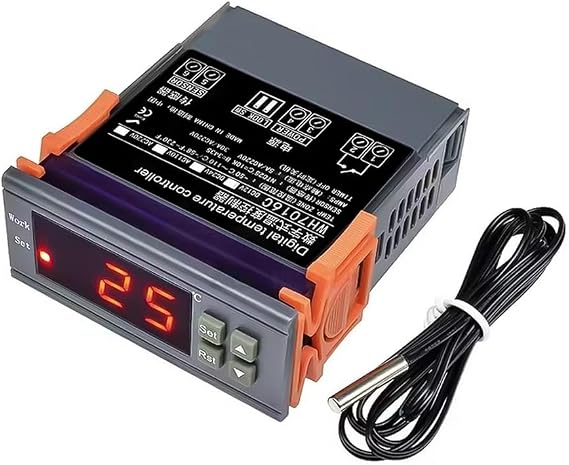 Temperature Controller 12V 220V, WH7016C Digital Temperature Controller with Metal Sensor Probe, for Incubator and Aquaculture Use(220V)
