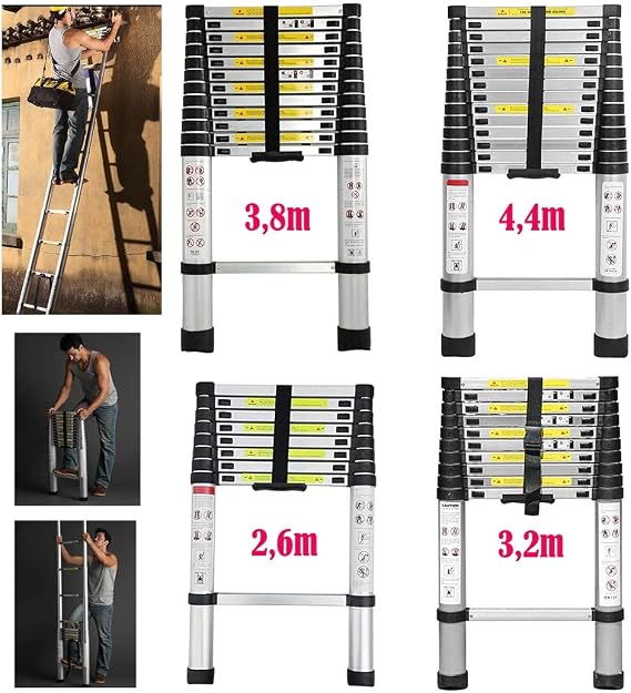 Telescopic Ladder, Stainless Steel, 150 kg, 3.19 m
