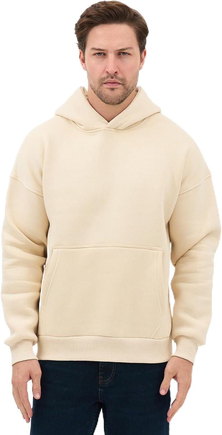 Oversize Pamuklu Kanguru Cepli 3 İplik Şardonlu Kapüşonlu Sweatshirt Erkek
