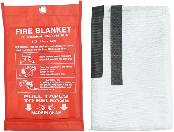 Ram® Large 1M X 1M Fire Blanket With Loops Office Kitchen Safety Home Fire Blanket Wall Mountable Emergency Fire Blanket