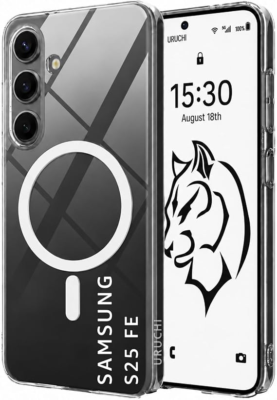 URUCHI Manyetik Şeffaf Kılıf, Samsung Galaxy S25 FE ile Uyumlu, Sararmaz Tam Sert Mika (Kenarları Dahil), Ultra İnce, Darbeye Dayanıklı Kristal Kapak