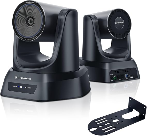 TONGVEO Web Conference PTZ Camera, 3x Optical Zoom, AI Auto Tracking, 1080P, 2.38 Megapixels, 60 fps, HDMI, USB3.0, PTZ Conference Room Camera, 350° Rotation, 114° Wide Angle, For OBS, Youtube Teams
