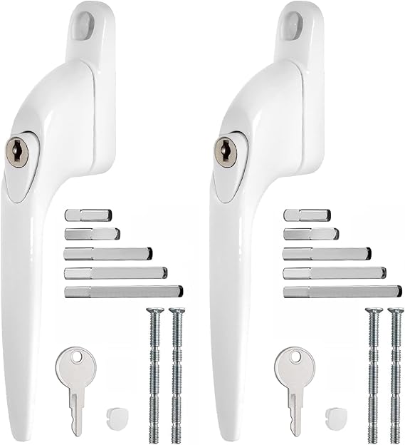 UPVC Window Handle 2PCS Lockable with Key for 10/15/30/40/55mm