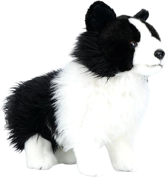 Border Collie Stuffed Animal, 15.75 Inch Cuddly Black and White Puppy Plush Toy Standing Soft for Boys Girls Kids Companion Gift