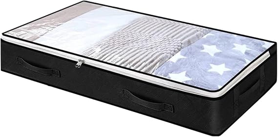 Clothes Storage bag Under Bed Storage Bag With Lid Foldable Clothes Storage With Reinforced Handle Blanket Clothes Organiser Storage Container(100x50x15cm black)