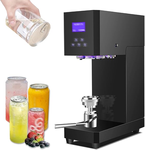 Automatic Can Sealing Machine - 370W Commercial Benchtop Can Seamer with Intelligent Panel and Height Adjustable Feature for Sealing Milk Tea, Coffee, and PET Cans
