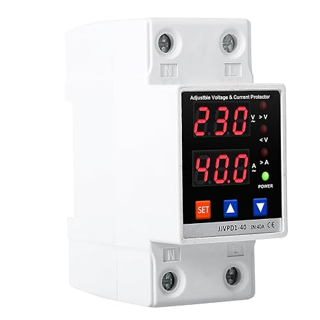 Jadeshay Current Voltage Protector Device Overvoltage Protection 220V 40A Over Voltage Under Voltage Protector Auto Reset Voltage Current Real Time Digital Display