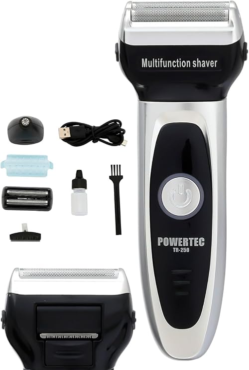 Powertec TR-250 Günlük Sakal Ve Burun-Kulak Tıraş Makinesi Yedek Başlık Hediyeli - METALİK GRİ-Yeni Versiyon