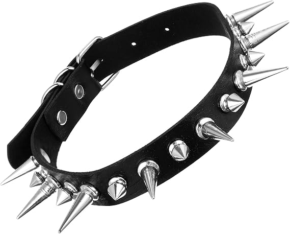 Spiked Choker, Adjustable Black Goth Necklace Long Spike Collar