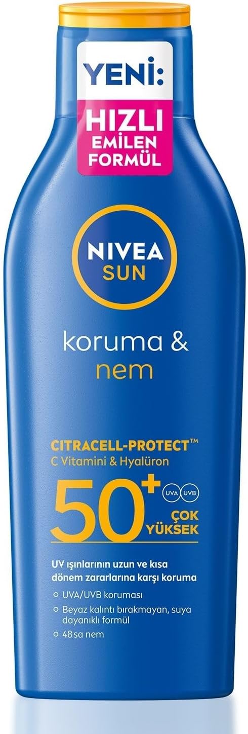 NIVEA SUN SPF50 Güneş Koruyucu Losyon 200ml, 48 Saat Nemlendirici, Suya Dayanıklı, Anında Koruma