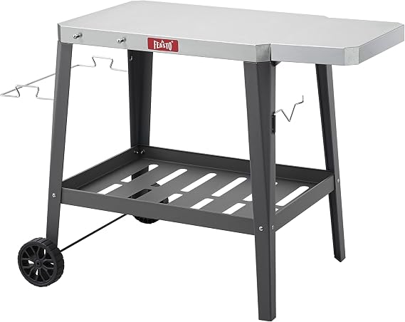 Feasto 2-Tier Grill Dining Cart with Folding Side Table, Grey, 70 x 50 cm