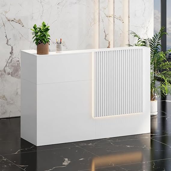 62.9"/160CM Reception Desk with Counter, Lockable Drawer