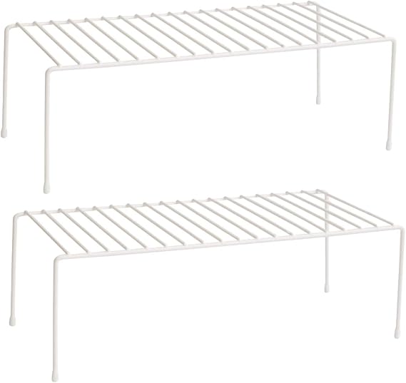 Lonian Kitchen Cabinet Organiser Home and Kitchen Storage Shelf Metal Wire Shelf for Kitchen Cabinets Countertops Pantry Food and Utensils - White (Pack of 2)
