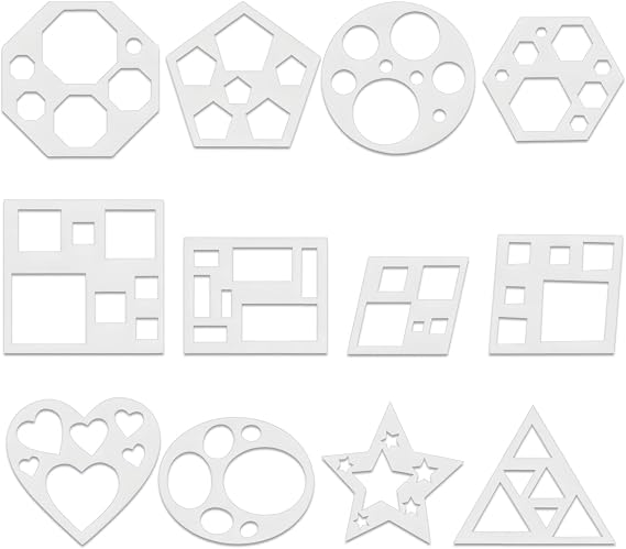 JJUNW 12 Pcs Geometric Stencils, Art Painting Template, Drawing Shape Templates Simple Painting-Stencils Drawing-Stencil Template Set for Toddlers Preschooler Drawing DIY Craft