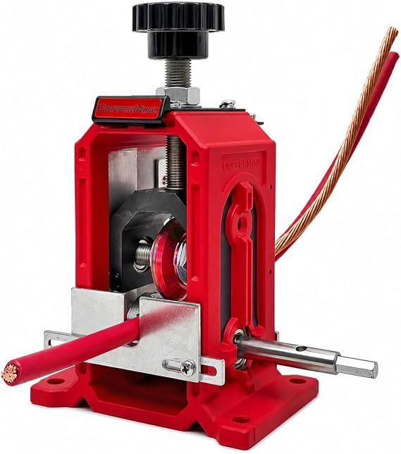 CopperMine Copper Wire Stripping Machine – Hand Crank & Drill Operated | Strips 18 AWG to 1250 kcm (3/32" to 1-1/2") – Heavy-Duty Wire Stripper Tool for Scrap Copper