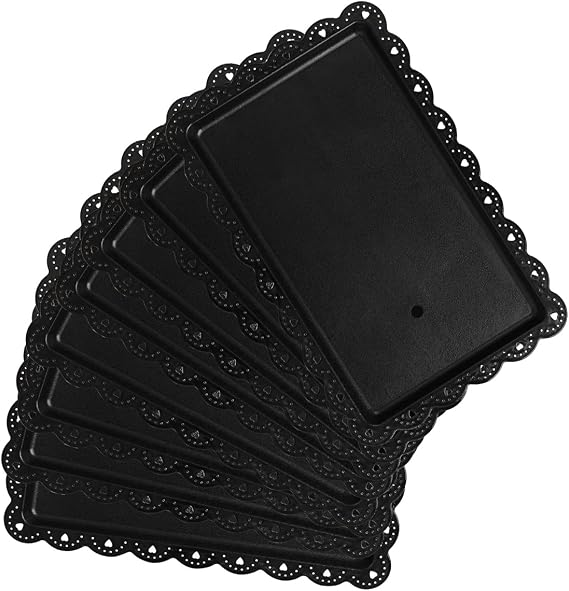 Plastic Serving Trays Food Tray - 14" x 9" Black Rectangle Serving Platter for Party | Cafeteria | Kitchen | Restaurant - Set of 4 Small Flat Trays for Dessert | Fruit | Cookie | Snack | Appetizer