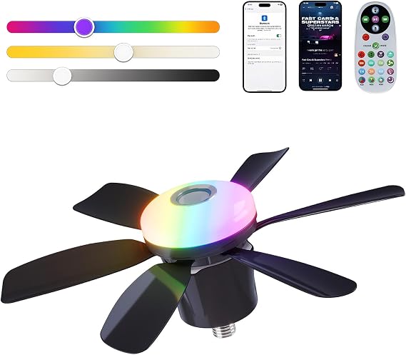 47cm Ceiling Fan Light with RGB Dynamic Lighting and Bluetooth Speaker, Remote Control 3 Speed & Color Temp Settings, 32W Stepless Dimmable LED Light, for Party Kids Game Room (Black) [Energy Class A]