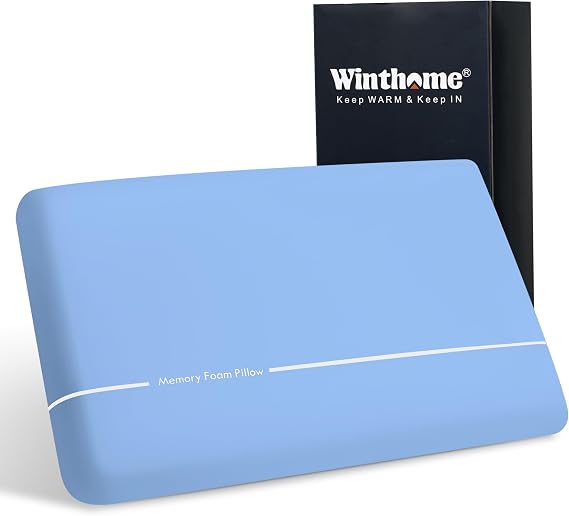 Winthome Memory Foam Pillow for Deep Sleep, Two-Sided Soft and Firm (Blue)