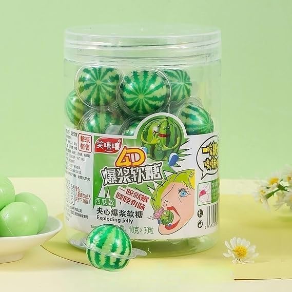 Strawberry gummy candy, watermelon soft candy, bucket fruit candy 300g/10.58oz, fruit flow gummies, healthy fruit fudge, wedding candy, nutritious snacks, sweet, Dim sum (Watermelon,1 can)