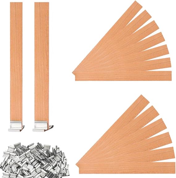 60pc Wood Wick Assortment Kit,candle sand and wicks,Smokeless Burning, Metal-Clipped, Self-Standing, Perfect for Homemade Candles, Ideal for DIY Crafts