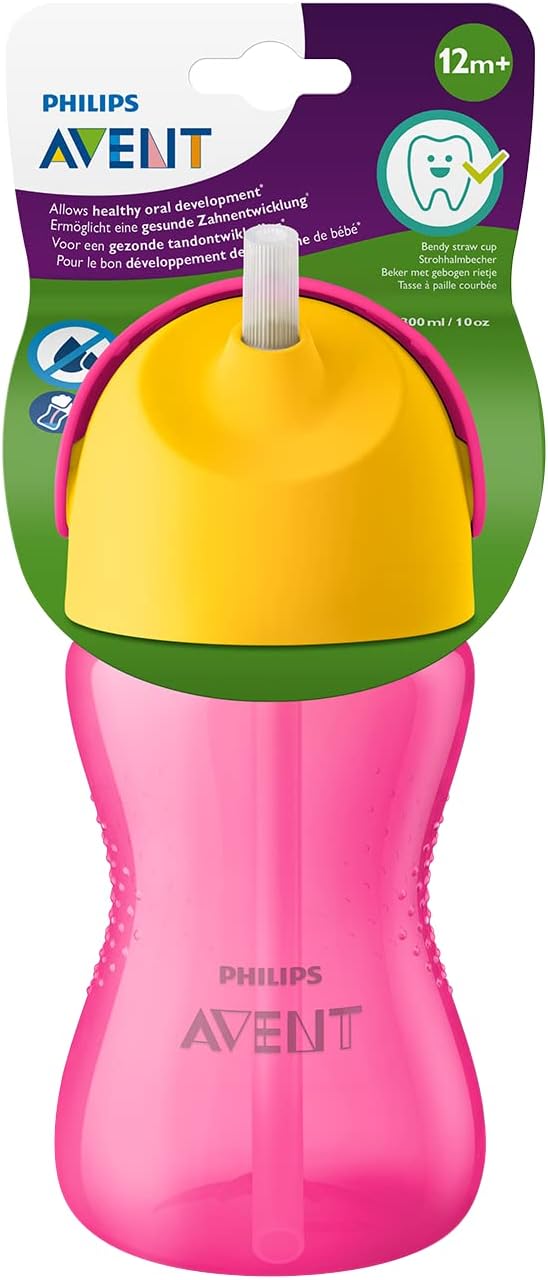 Philips Avent Pipetli Bardak, 12 Ay+, 300 ml, Desenli, Damlatmaz, Kolay Tutuş, Bulaşık Makinesinde Yıkanabilir, BPA İçermez, Pembe, SCF798/02