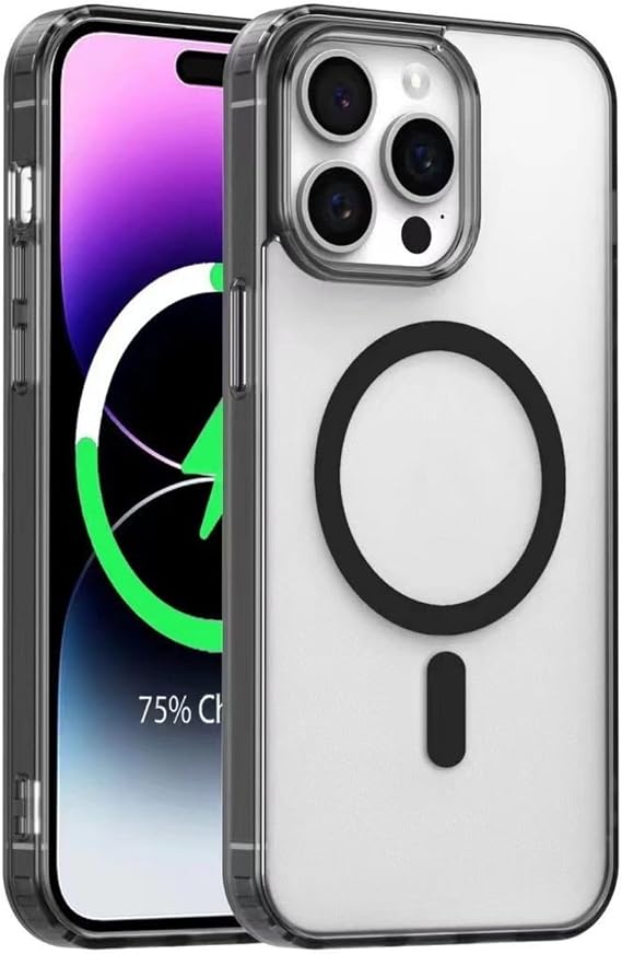 iPhone 16 Pro Uyumlu MagSafe Manyetik Mat Kılıf Güçlü Bağlantı PC+TPU Darbe Önleyici Yükseltilmiş Kamera Koruma Kablosuz Şarj Destekli Siyah